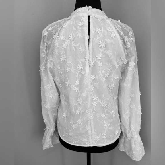 Lulus Charismatic Romantic Embroidered Mock Neck Blouse Top, White, Size S - Picture 7 of 13